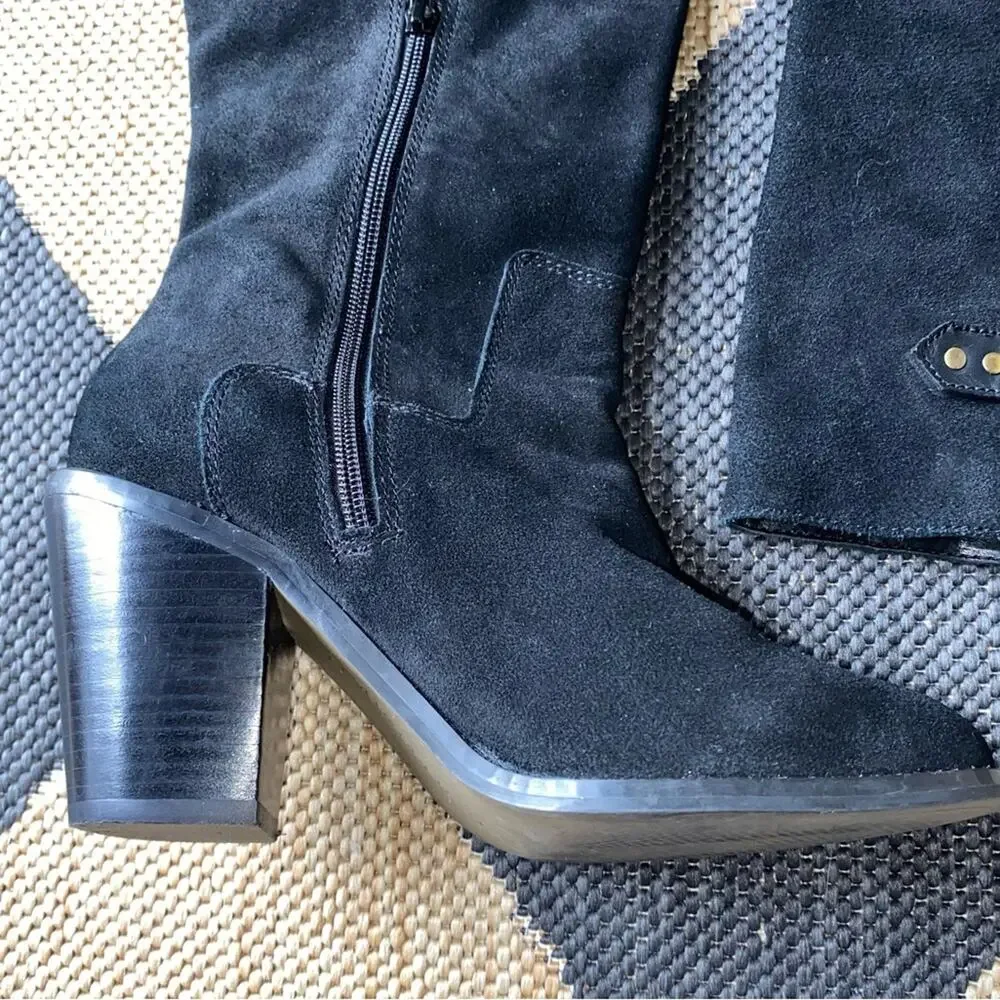 Kelsi Dagger Garnet Hill $225 Women's Black Suede Knee-High Boots 7 EUC